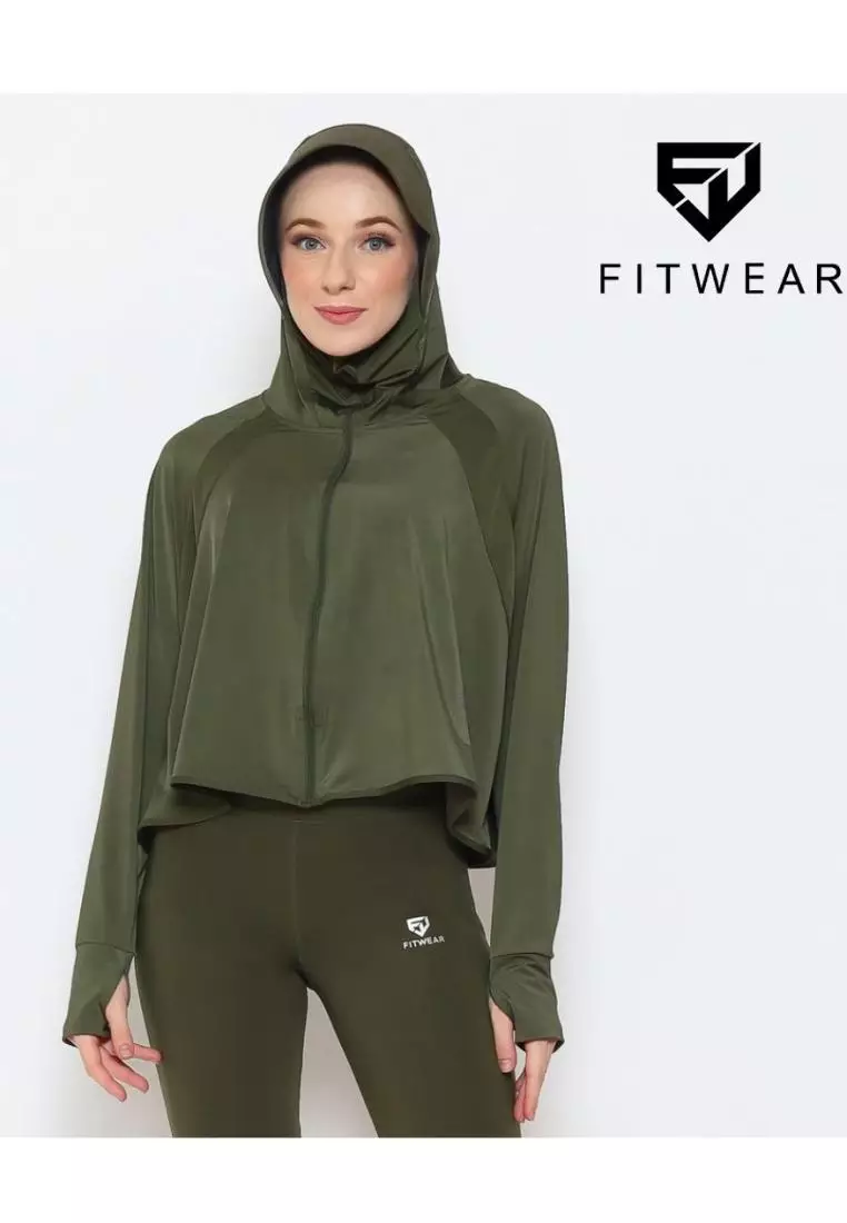 Fitwear - Jaket K-Style Anti UV Olahraga Wanita RIHANNA UPF 50++ CROP - ARMY