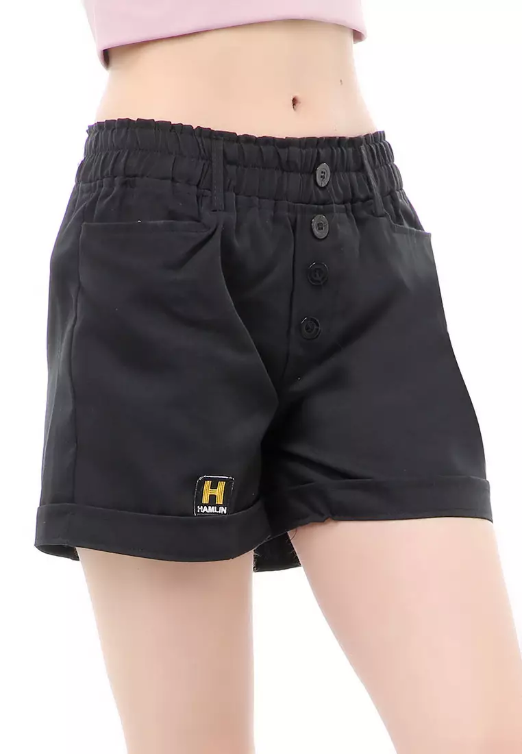 Madoc Short Pants Celana Pendek Kasual Wanita Highwaist Front Pocket Material Cotton ORIGINAL - Black
