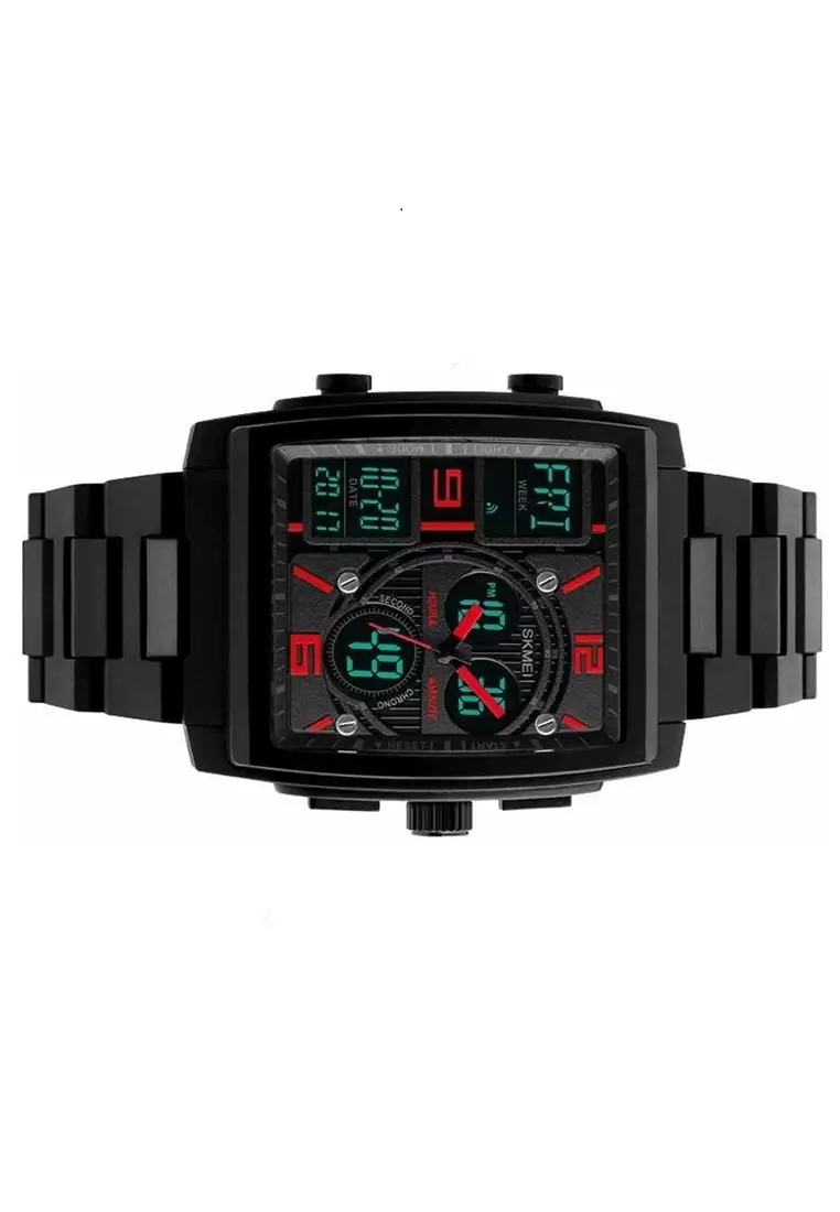 Jam Tangan Casual Analog Digital Sporty Pria Waterproof Strap Tali Material ABS PU JH55 ORIGINAL
