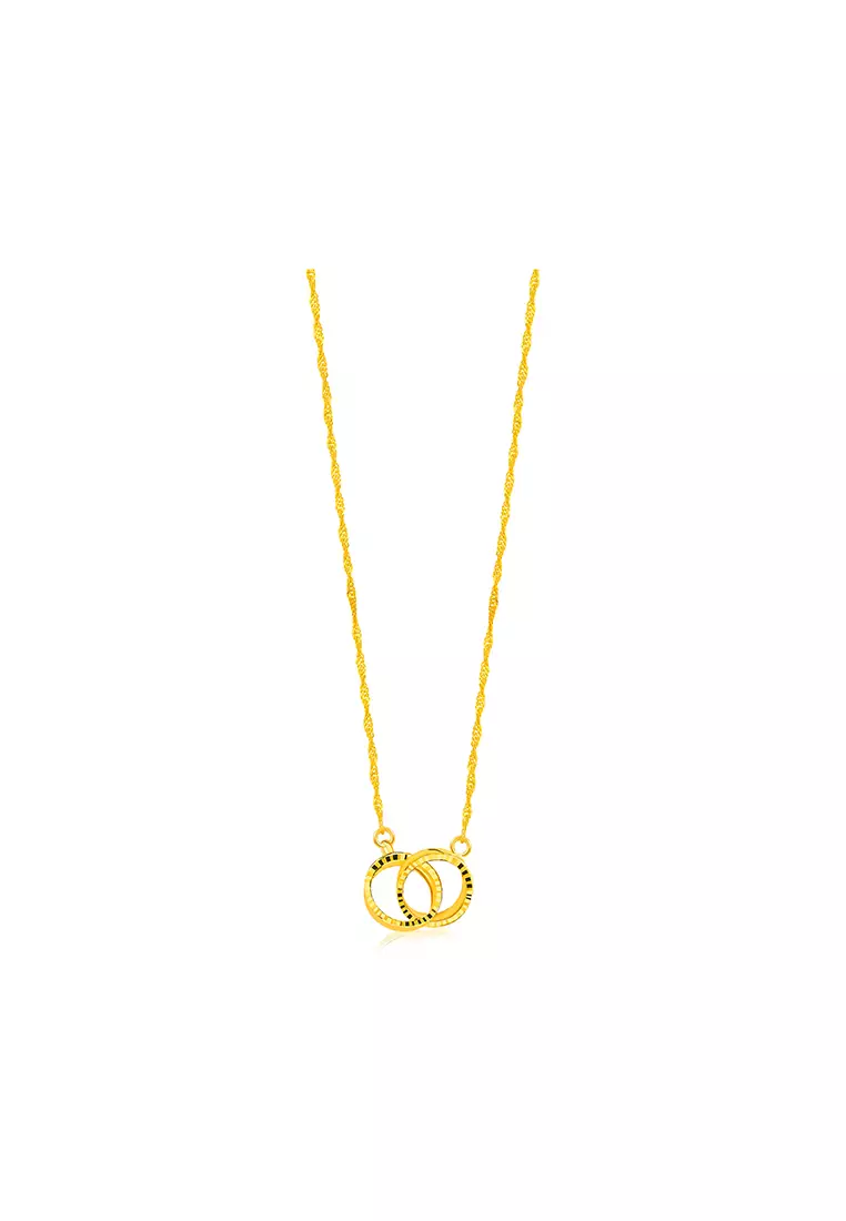 375/9K Gold Plain Double Loop Interlocking Pendant Necklace Set RK182C