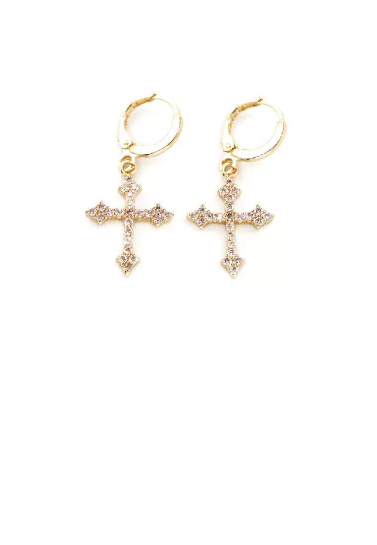 Buy Glamorousky Fashion Classic Plated Gold Cross Earrings with