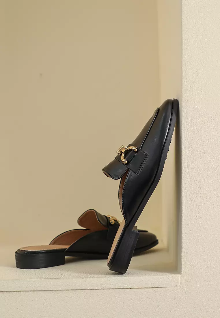 Horsebit Synthetic Leather Mules WW340-8