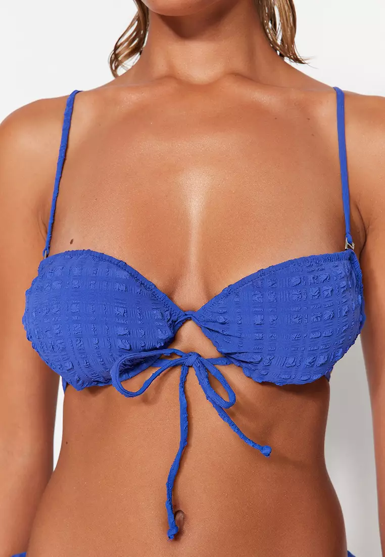Buy Trendyol Self Textured Bikini Brassiere In Blue