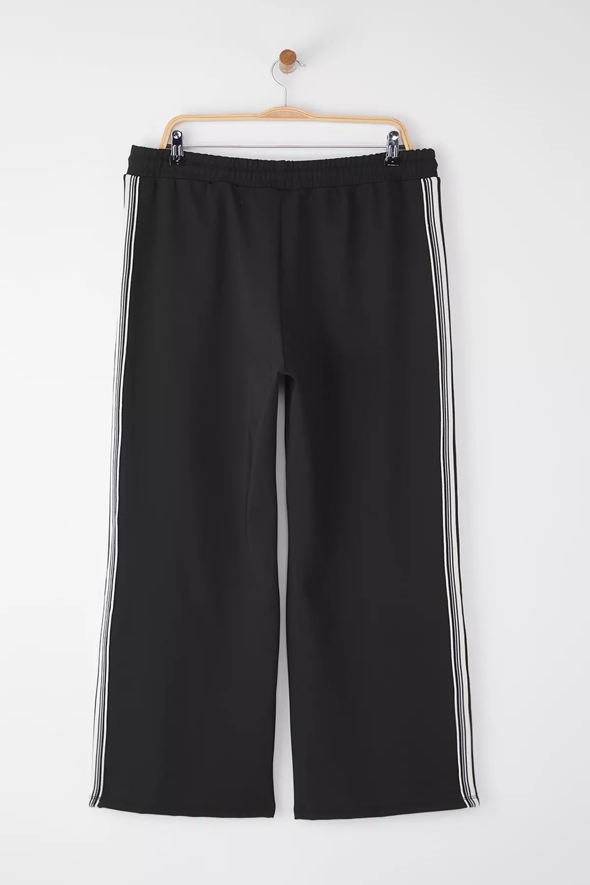 Black High Waist Striped Diving/Scuba Fabric Sports Knitted Sweatpants