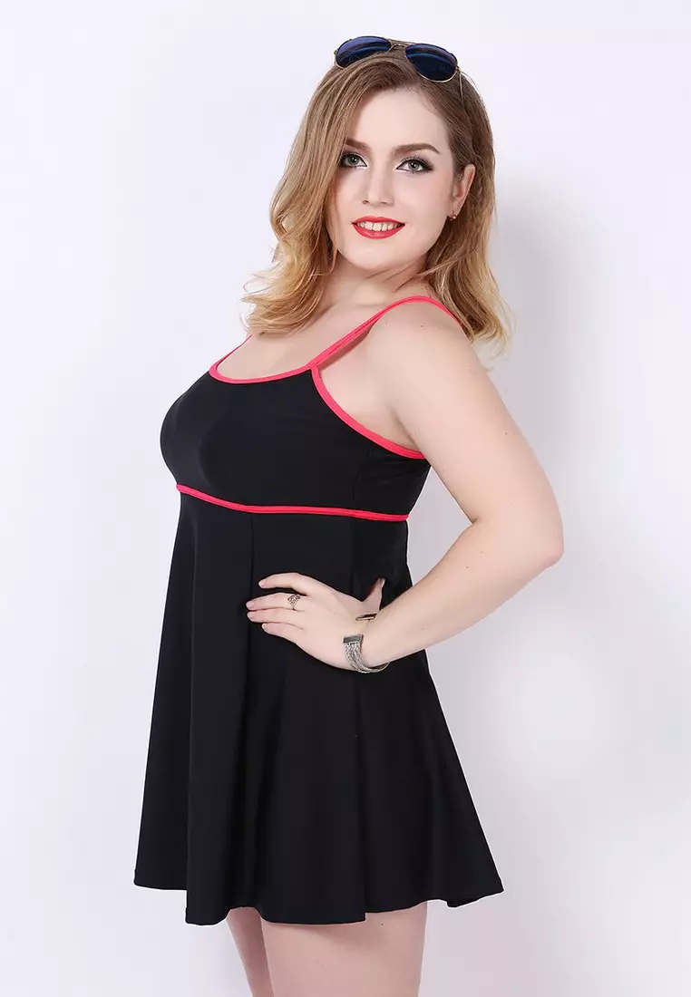 Buy LYCKA LBS1204 Lady Plus Size Solid Colour One Piece Swimwear