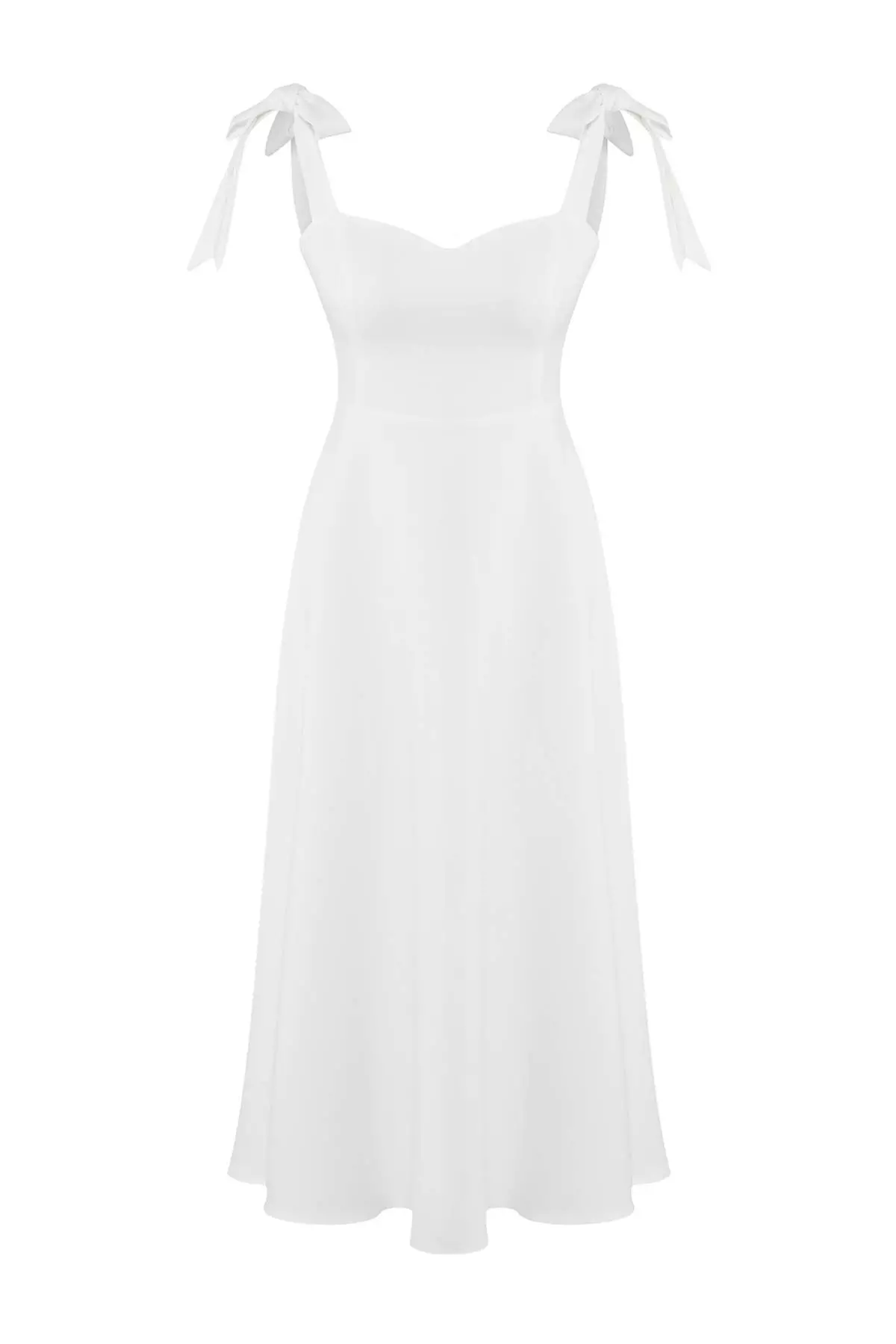 White A-Line Strap Binding Detail Woven Midi Stylish Evening Dress Night Graduation Dress Tprss24El00251