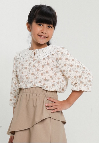 Lubna Kids white and brown Lace Collar Blouse 60FF7KA655745AGS_1