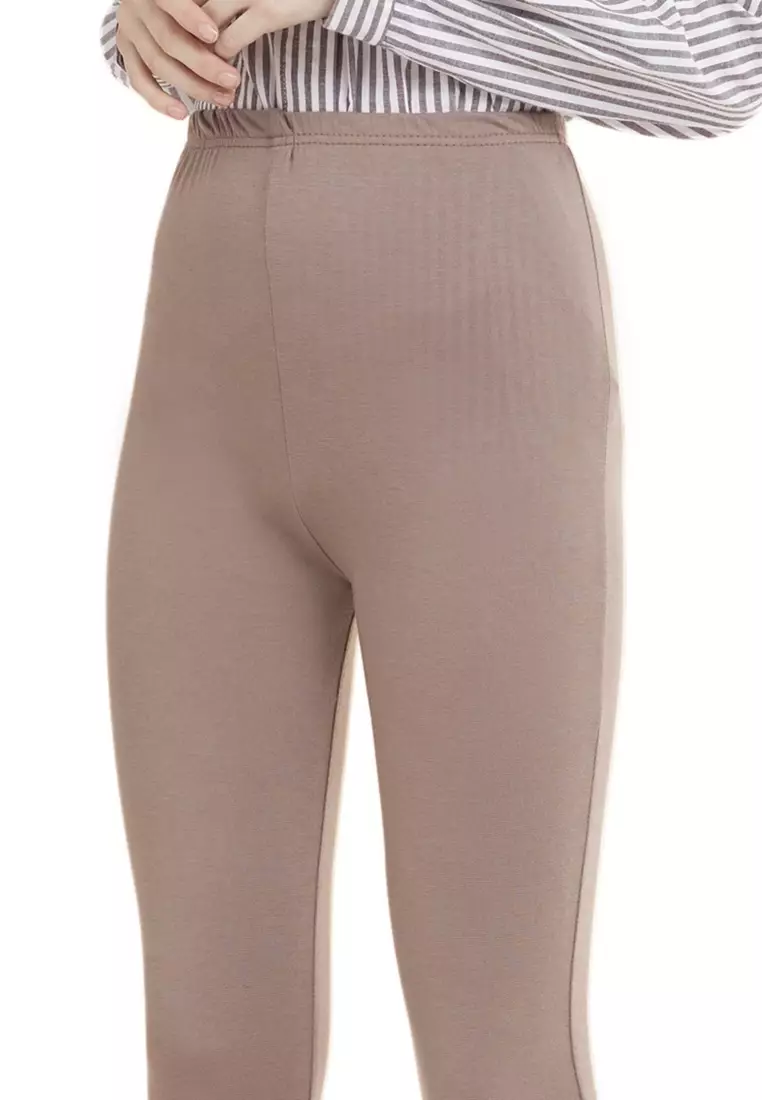 Celana Legging High Rise Polos Bawahan Wanita Premium Quality - Mocca