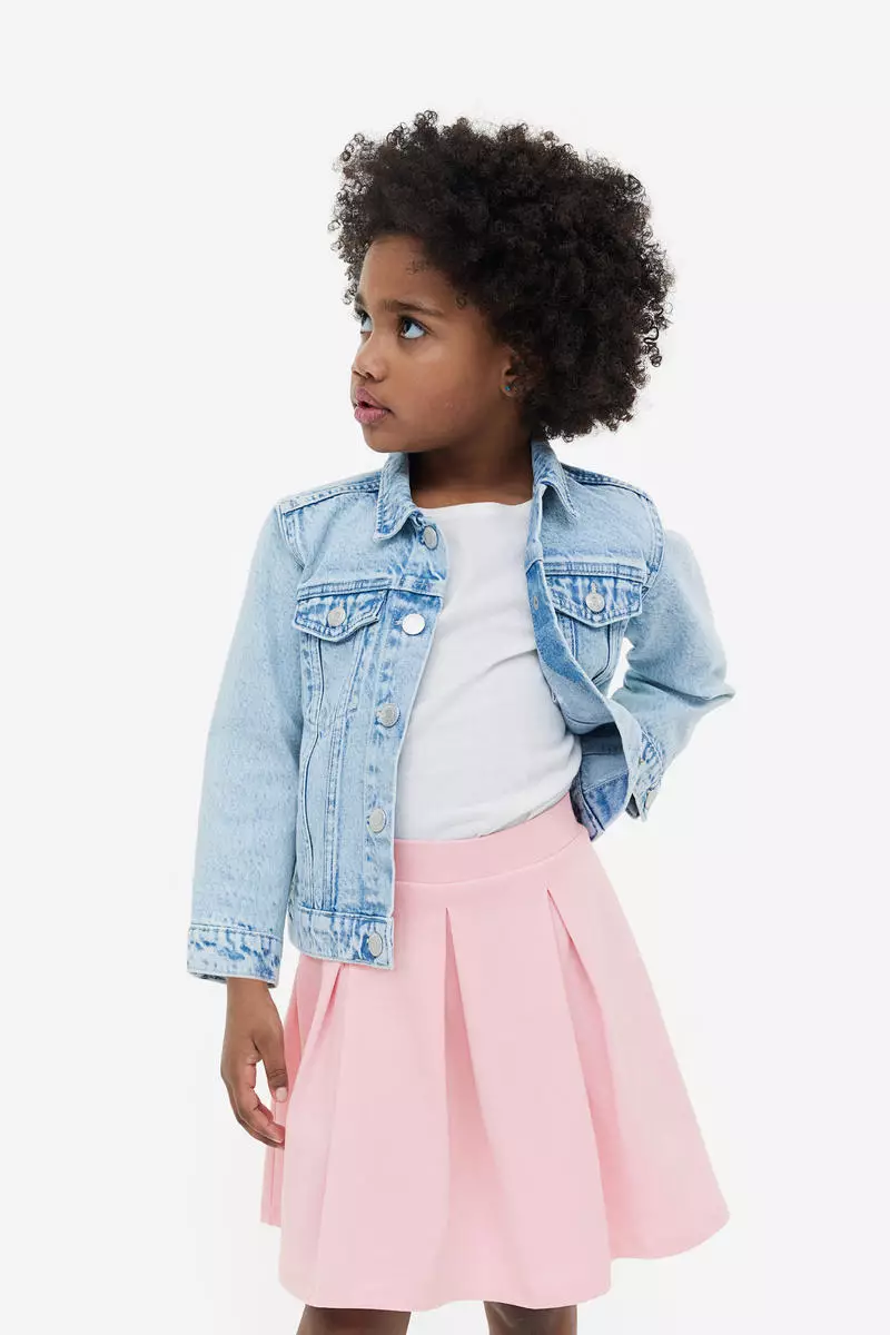 Baby pink denim skirt and jacket hot sale