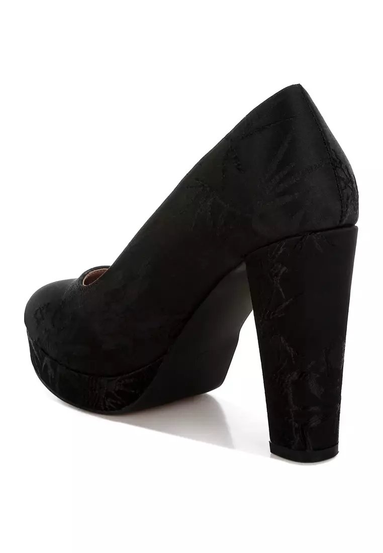 Platform Block Heel Pumps In Black