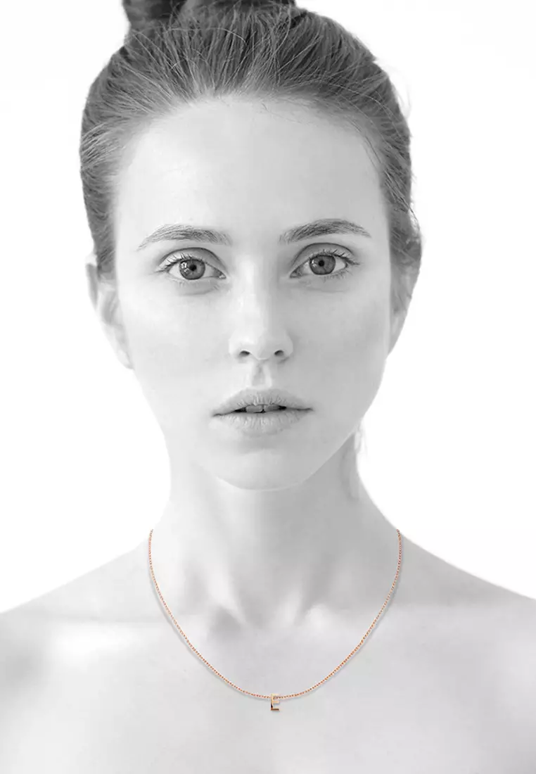 Initials Brick Alphabet Letter Necklace Rose Gold Layered Steel Jewellery - E