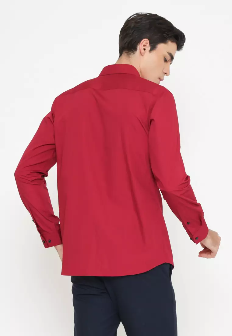 MEN'S RED SLIM FIT LONG SLEEVE SHIRT