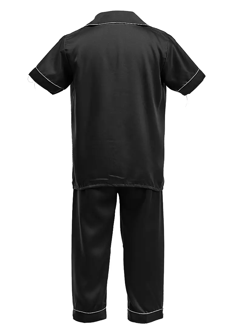 Joyce Piyama Anak Unisex Lengan Pendek Kids Pajamas Motif Polos Material Satin ORIGINAL - Black