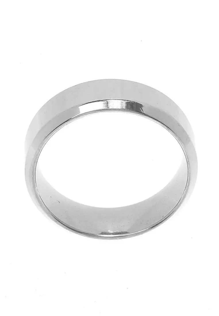 Cincin Titanium Hitam Motif Polos Aksesoris Unisex Design Elegant Premium Quality - Silver