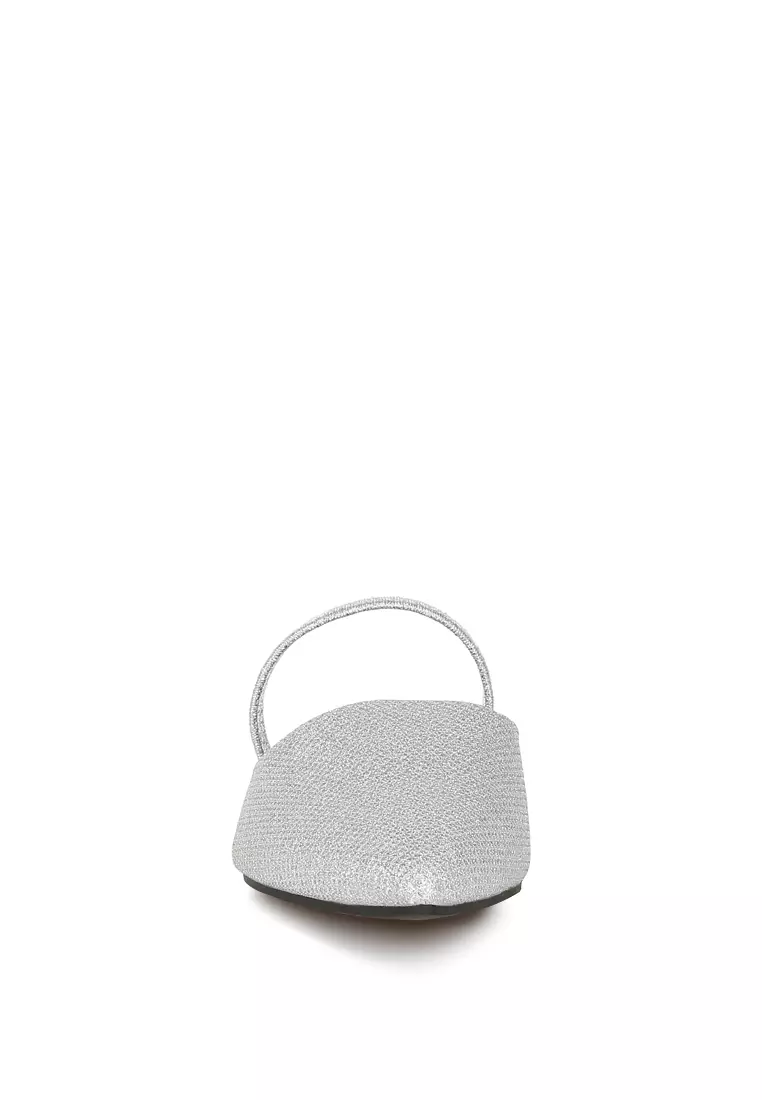 Glitter Faux Leather Flat Mules in Silver