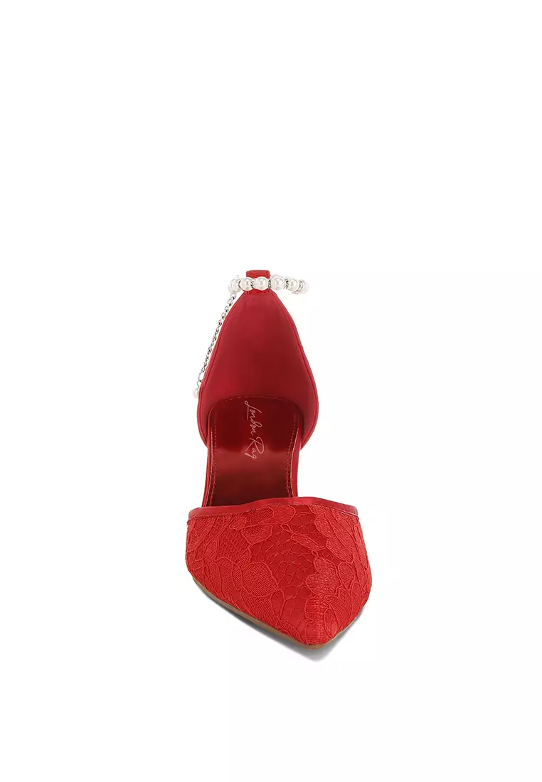 Sandal hak anak kucing berenda warna hitam