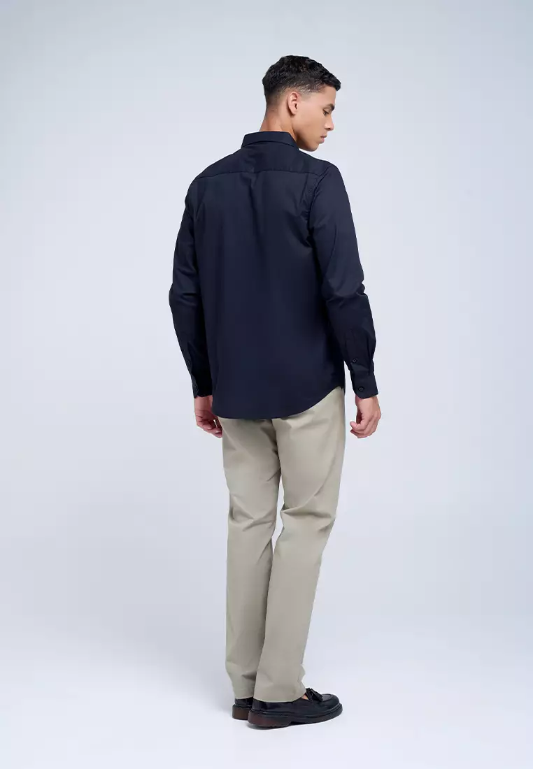 MANZONE - Kemeja Lengan Panjang Pria Jazbe 5 Modern Fit - Black Warna Black