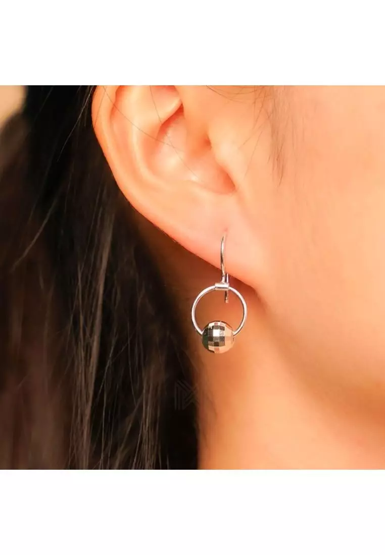 Minimal Faceted Ball Open Circle Rose Gold Hook Earrings with 925 Sterling Silver