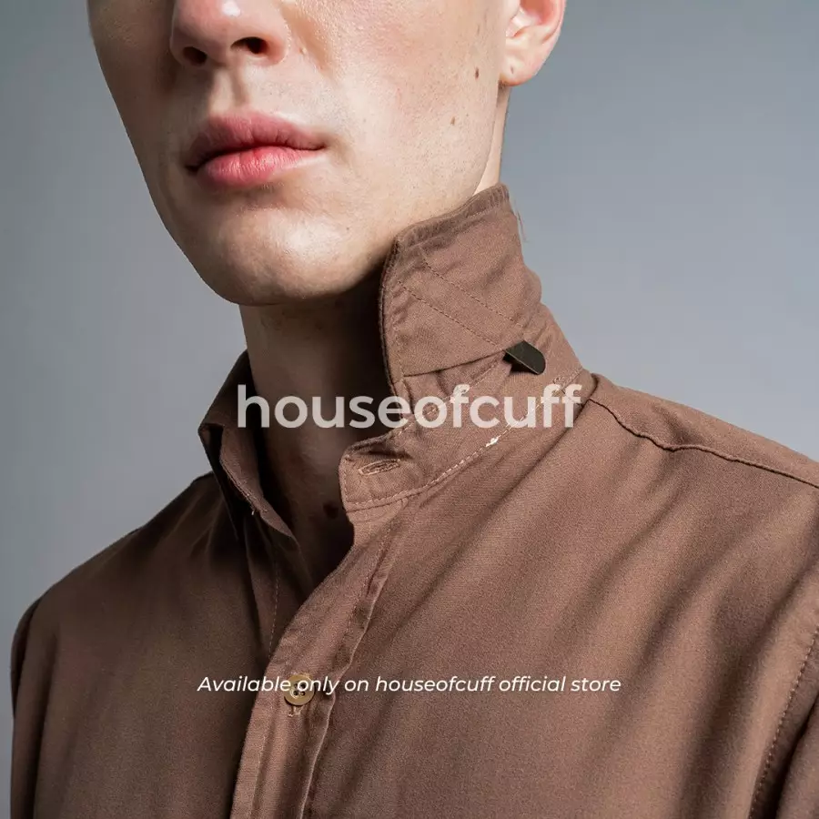 Houseofcuff Kemeja Kerja Formal Pria Model French Cuff / Double Cuff Dengan Cufflinks Warna Coklat