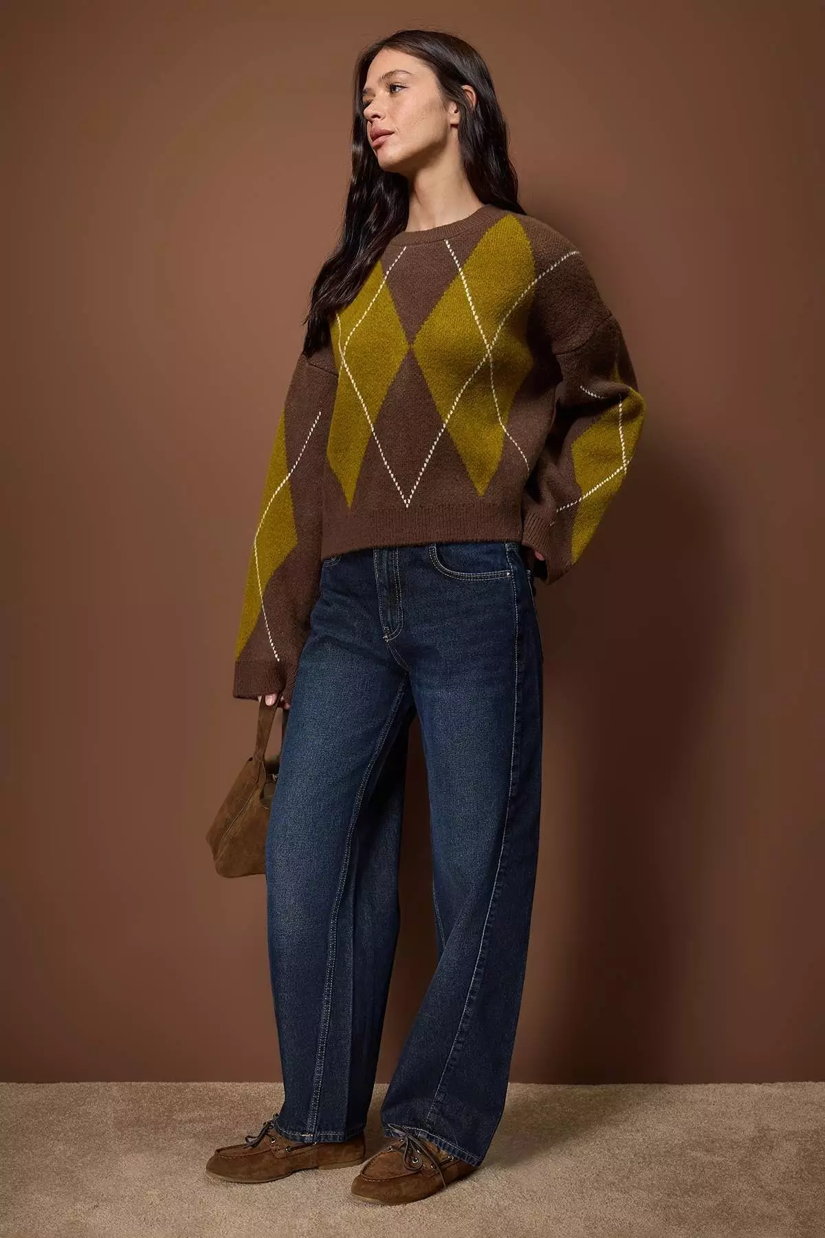 Brown Baklava Patterned Knit Sweater Twoaw26Kz289