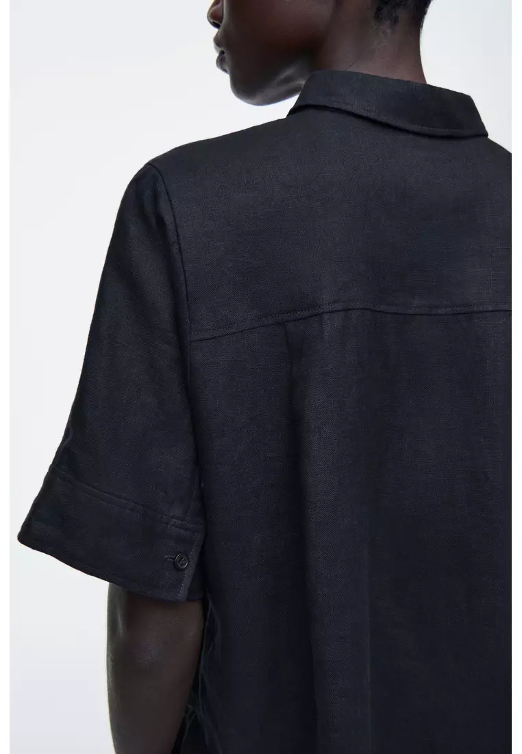 BOXY SHORT-SLEEVED LINEN SHIRT