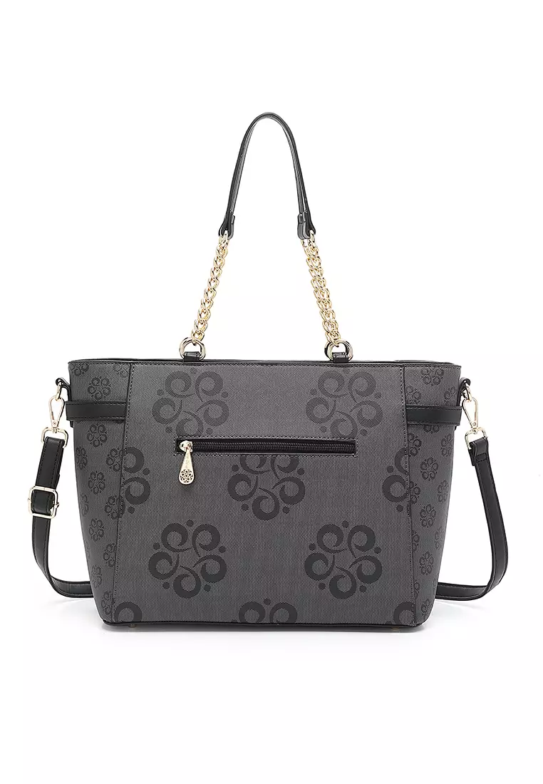 Women's Monogram Top Handle Bag / Sling Bag / Crossbody Bag - Black
