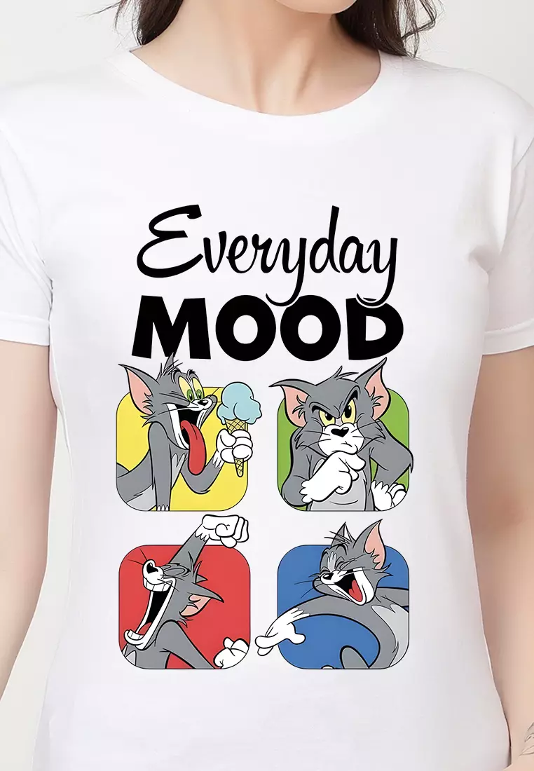 Womens Everyday Mood Graphic White Cotton Regular Fit Tee/Tshirt, Short Sleeve, Crew Neck