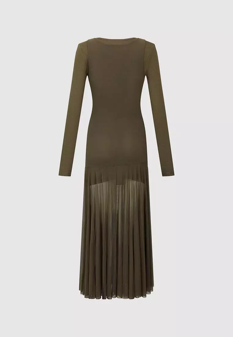 Long Sleeve Pleated Maxi Dresses