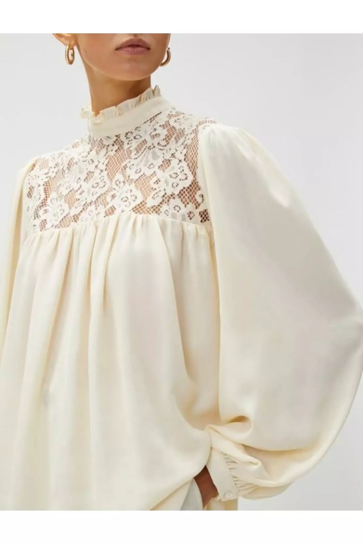 Lace Bohemian Blouse Standing Collar