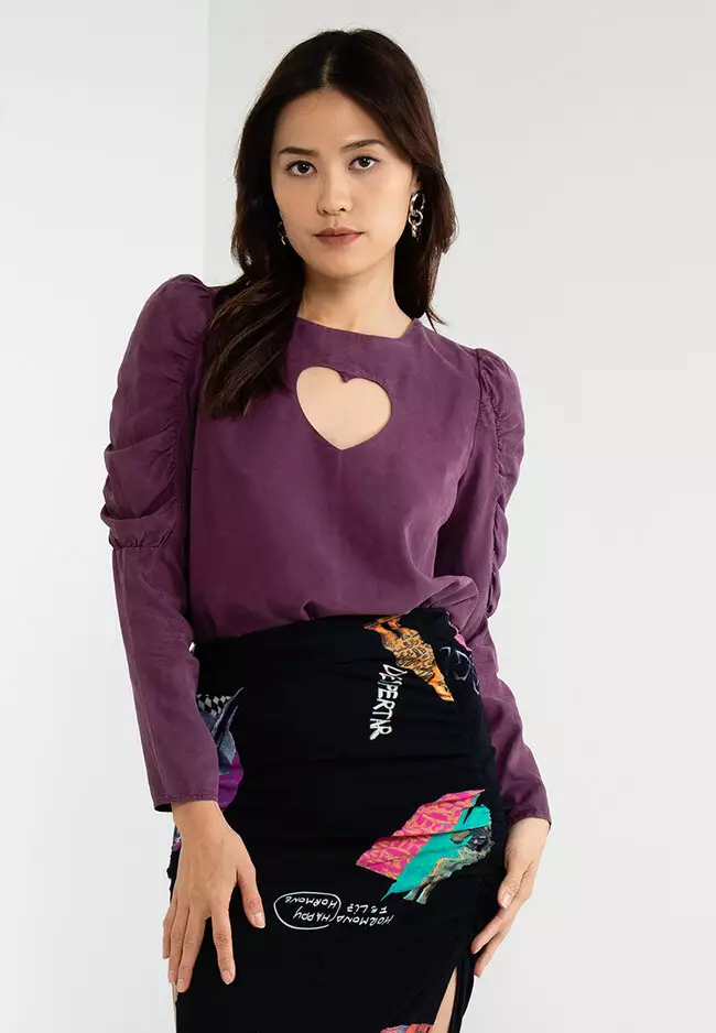 Buy Desigual Ruched Sleeves Heart Blouse in Amaranth/Plum 2024 Online