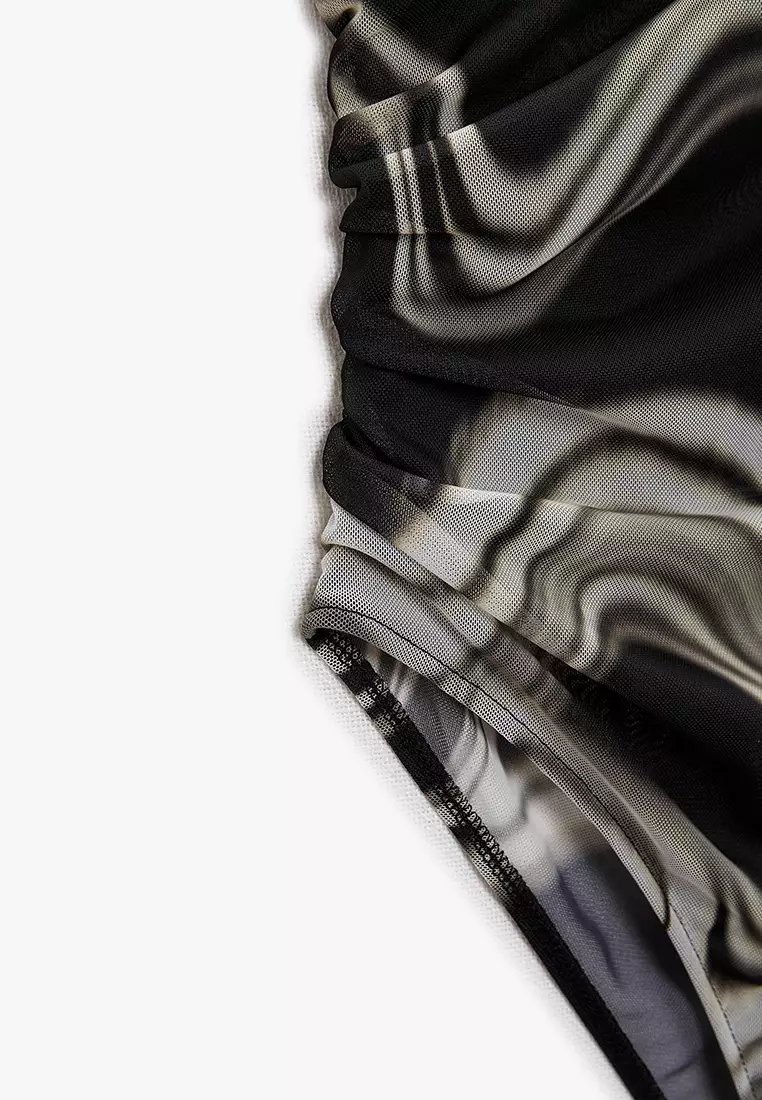 Printed Tulle Top with Draped Detail