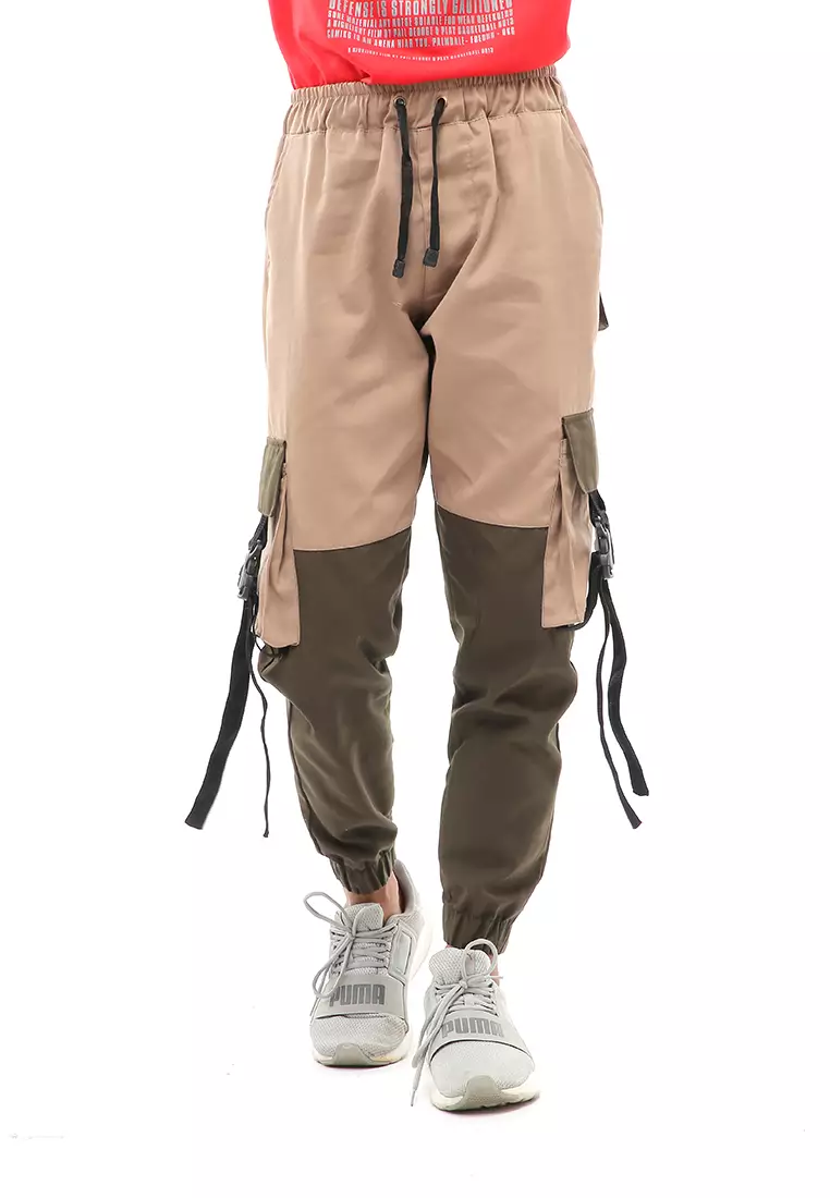 Locko Long Pants Celana Jogger Pria Kombinasi Material Cotton Twill ORIGINAL - Cream Green