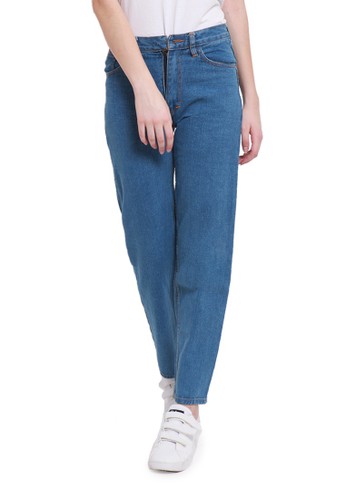Evernoon blue Celana Jeans Boyfriend Motif Plain Bawahan Wanita Regular Fit - Medium Blue 4763EAAF6285D3GS_1