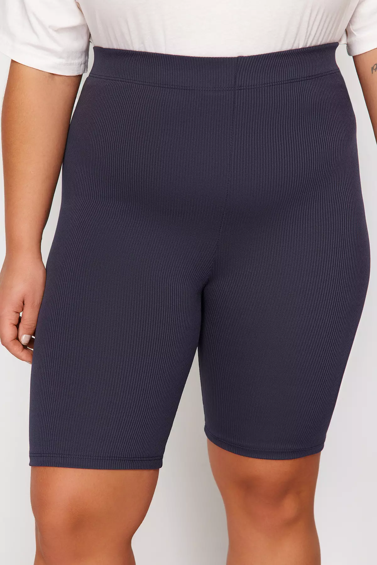 High Waist 2-Pack Biker Short Length Ribbed Knit Plus Size Biker Shorts