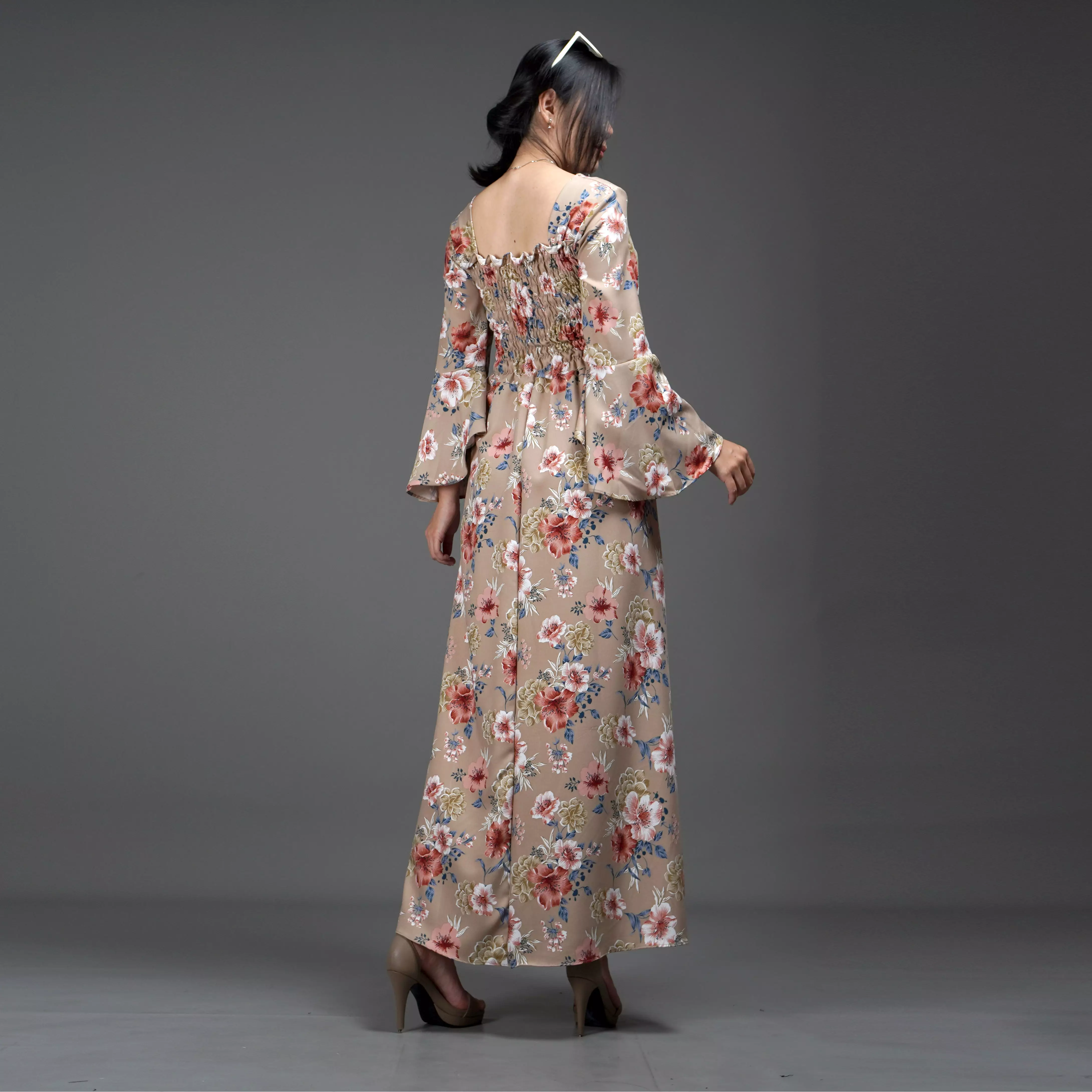 CLOVERIA Long Dress Motif Bunga Gaya Korea Dress Wanita Korean Style - Coksu