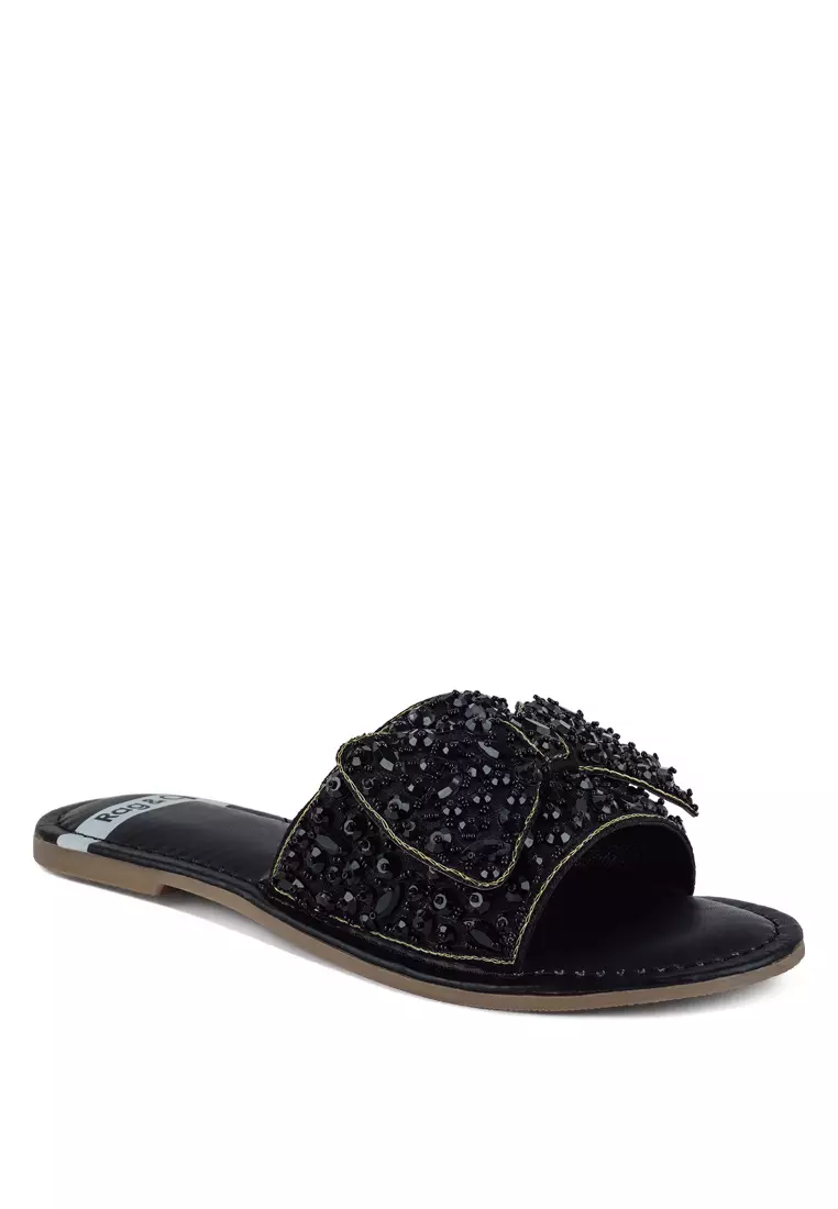 Sepatu Flat Berhias Pita Besar Warna Hitam