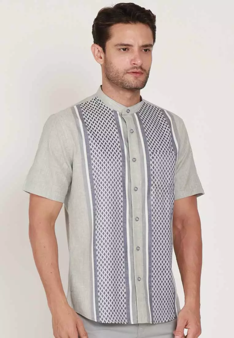 KOKO HASBIH GREY Kemeja Casual Formal Pria Lengan Pendek SS - Baju Atasan Top Man Muslim Shirt