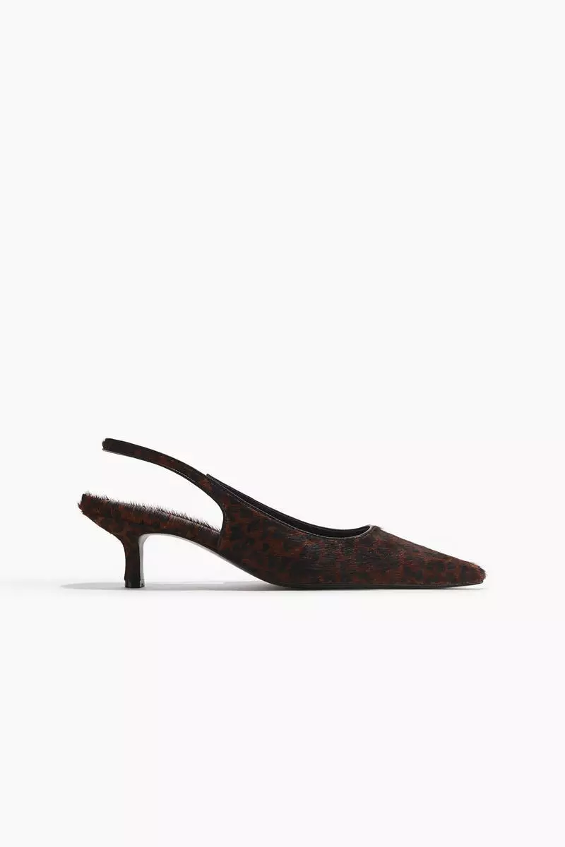 Kitten-heeled leather slingbacks