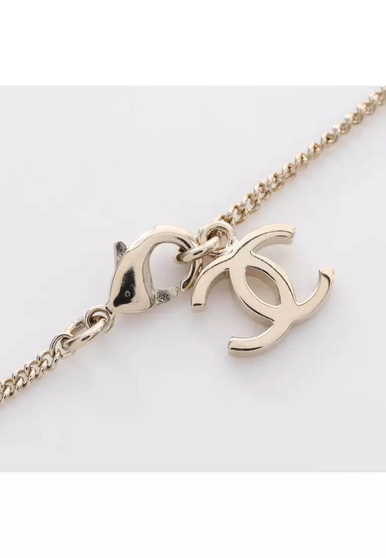 Pre-Loved Chanel Year's Gift 2025 coco mark Bambi necklace GP Fake pearl Rhinestone gold white green G26C