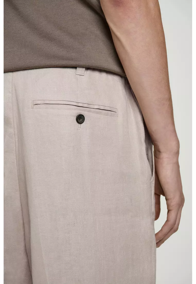 FLUID LINEN WIDE-LEG TROUSERS