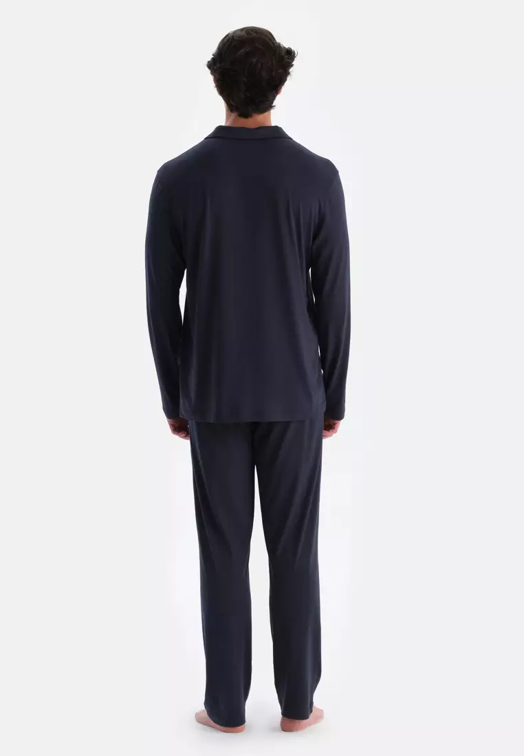 Navy Shirt & Trousers Set, Regular Fit, Long Sleeve Sleepwear for Men