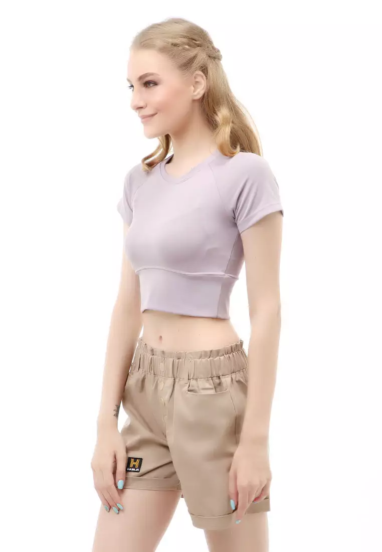 Wish Kaos Sport Wanita Crop Top Comportable Material Polyester ORIGINAL - Soft Purple