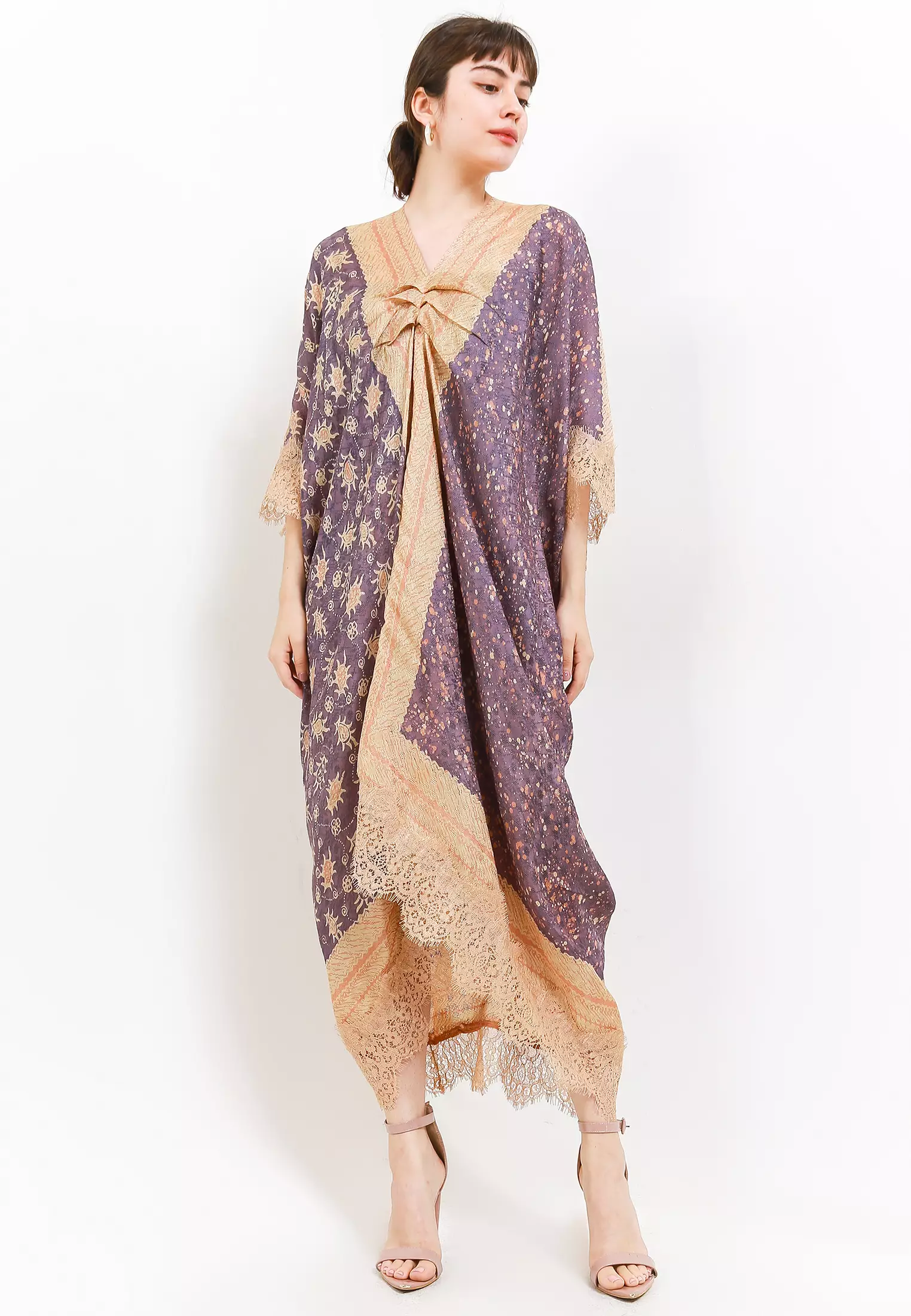 Kaftan Fawnia Batik Cap Viscose-Grey