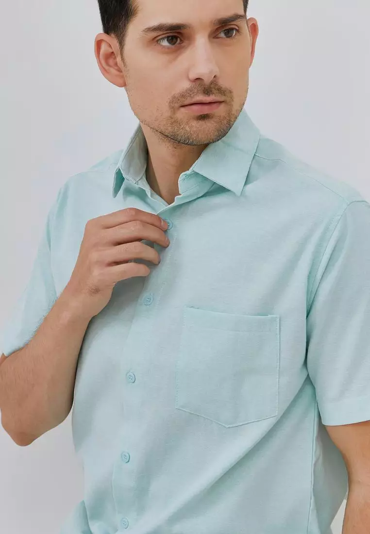 Paulmay Kemeja Lengan pendek Pria Reguler Fit Baby Green Shirt