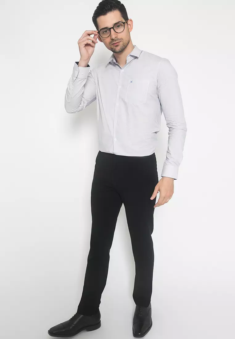 Johnwin - Kemeja Formal - Motif Titik - Abu - Pria - Slim Fit - FSH.650.K394.846.C