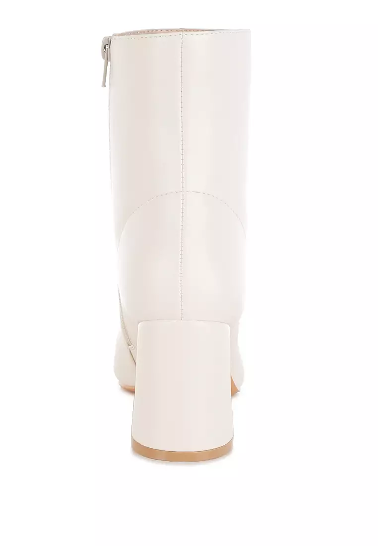 Square Toe Ankle Boots In Off White