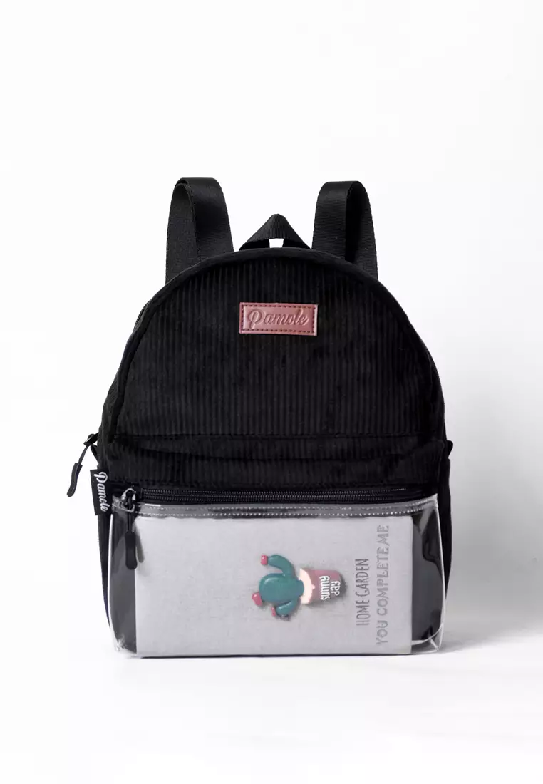 Tas Ransel Wanita Bahan Corduroy Penutup Resleting Celine Series Hitam