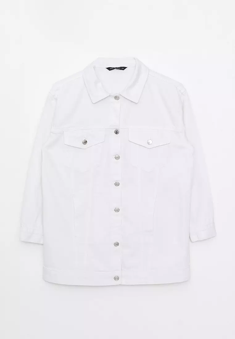 Shirt Collar Straight Long Sleeve Women's Jean Jacket