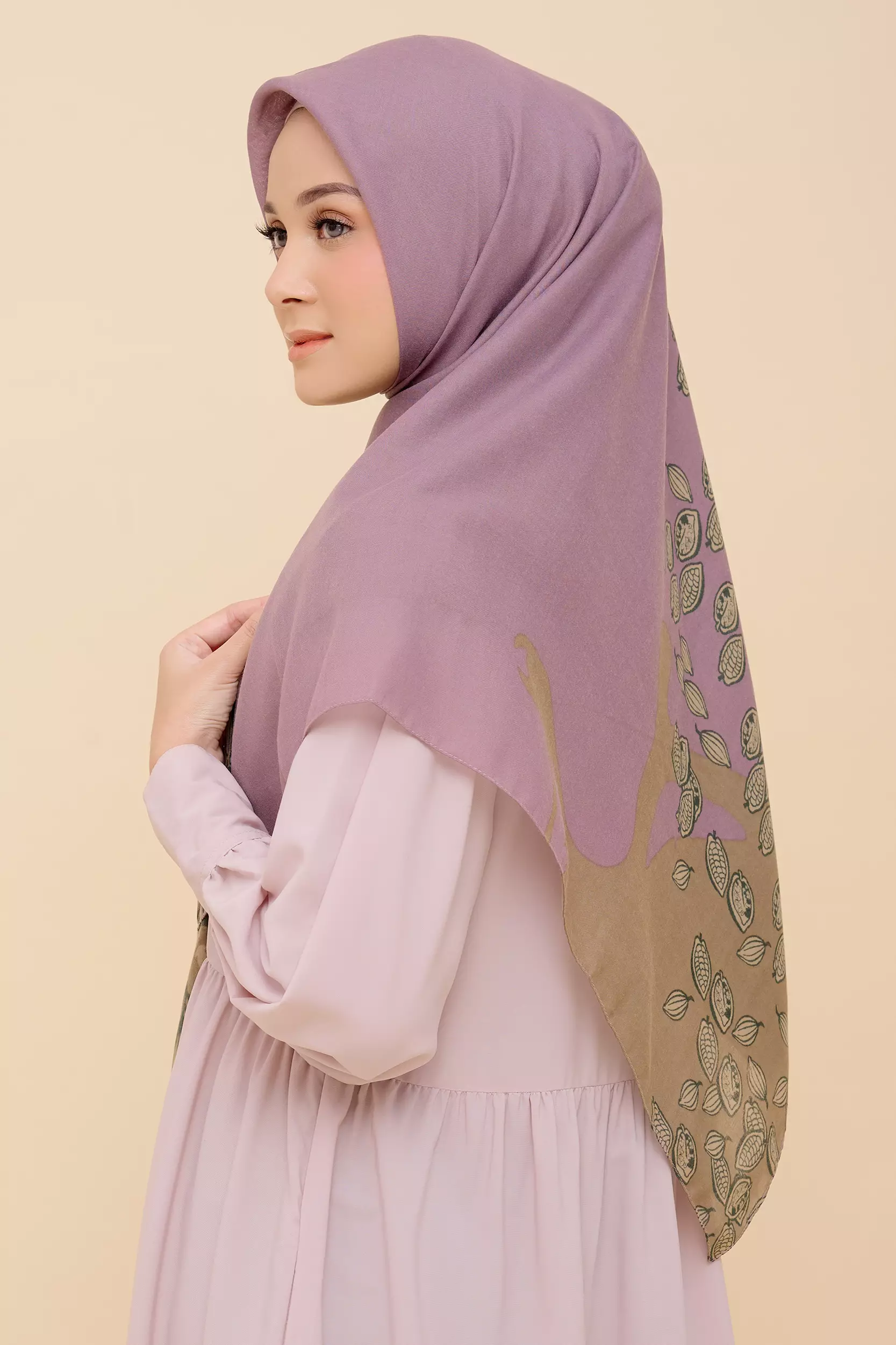 Year End Sale - ZM Zaskia Mecca - Hijab Syari Adonara Purple Scarf Kerudung Segi Empat Wangi Water Splash