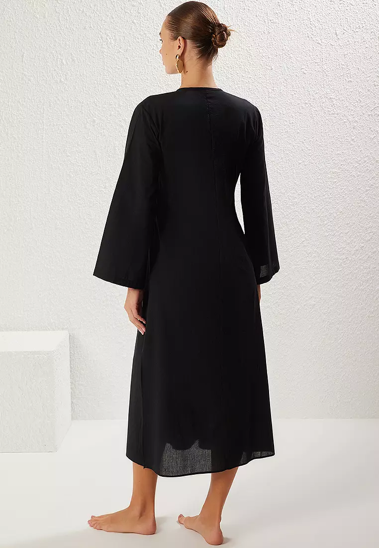 梭織荷葉邊沙灘連身中裙